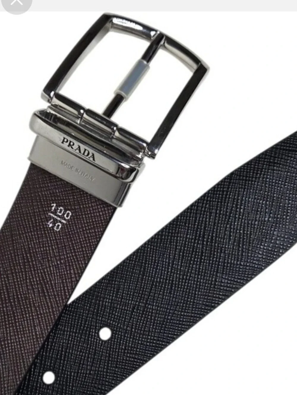 Prada Saffiano Reversible Leather Belt - Black/Brown
